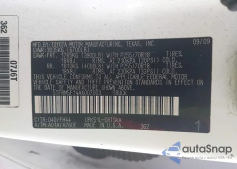 2010 Toyota Tundra Grade 4.6L V8 z USA, uszkodzony, nr VIN 5TFRM5F14AX007003